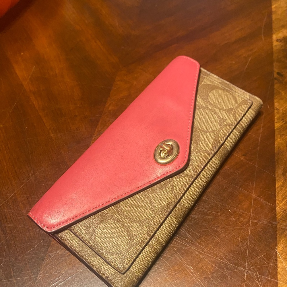 Coach Pink and Tan Signature Wallet